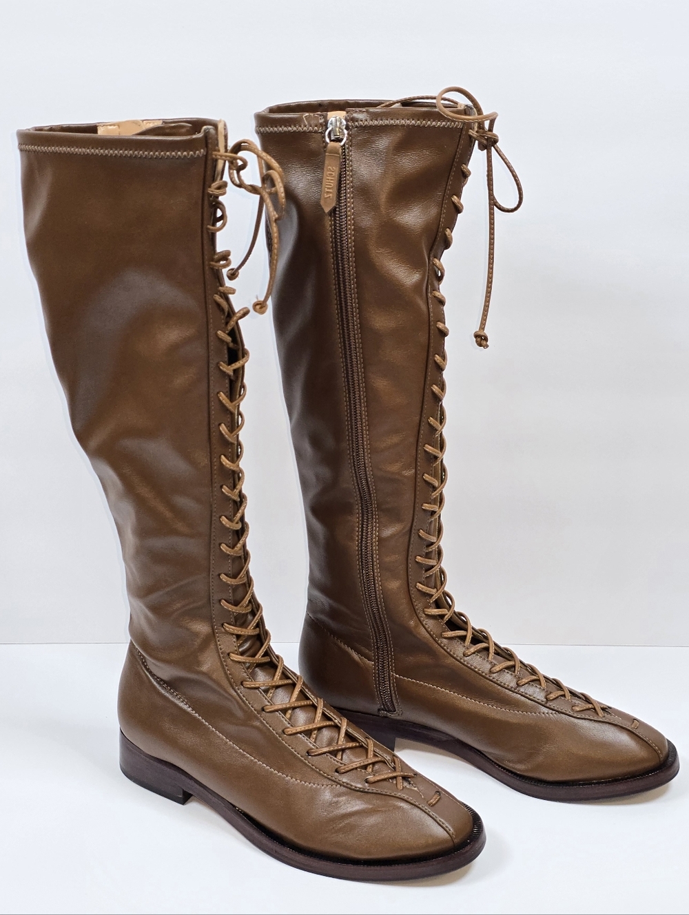 Schutz Regine Up Napa Leather Lace Up Knee High Boots Side Zip Sz.6 Victorian